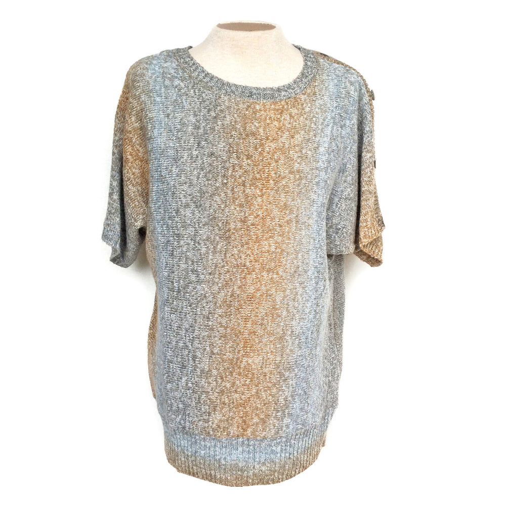 Cleo Ombre Gray Blue Camel Popover Knit Sweater L